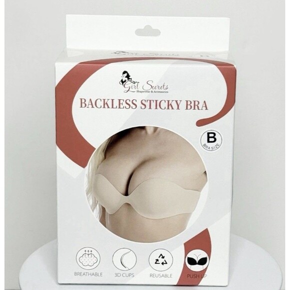 Girl Secrets BLACK Backless Strapless Breathable Reusable Push Up 3D Sticky Bra - Picture 7 of 9